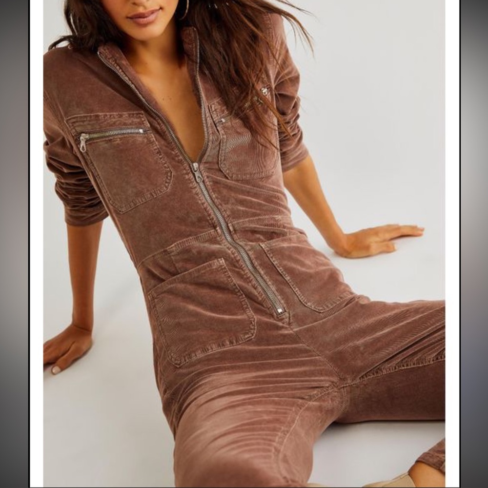 Free people Women's Brown corduroy Zip-Front Jumpsuit - Picture 2 of 6